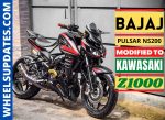 Bajaj pulsar NS200 modified to look like kawasaki Z1000