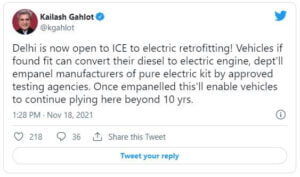 Delhi Govt allows old ICE Cars to be converted to electric cars